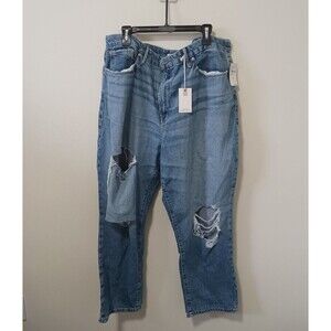 Good American Vintage Inspired Curvy Jeans Straight Leg Distressed Blue Size 20
